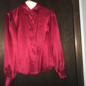 Red Silk button up blouse